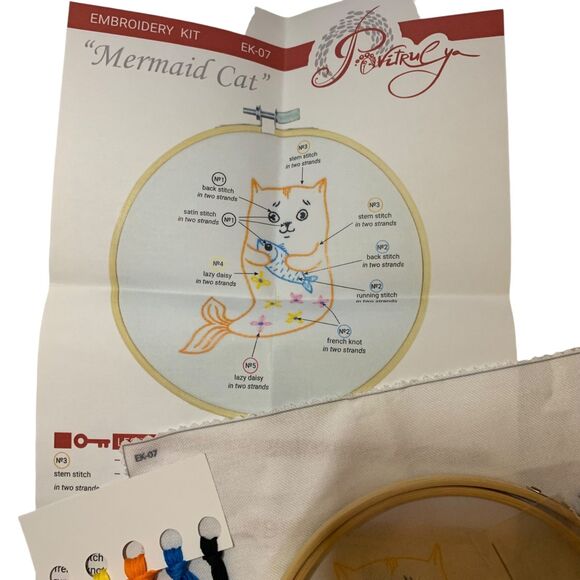 Povitrulya Embroidery Stitch Mermaid Cat Kit Cat Lover Gift - Picture 2 of 4